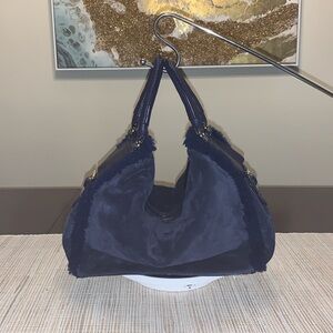 Kate Spade navy suede, leather, sherpa trim bag EUC